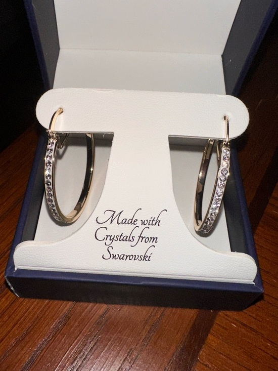 Swarovski Jewelry - Swarovski Gold Hoop Earrings with Clear Crystals